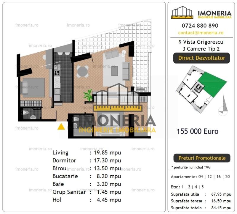 9 Vista Grigorescu, 0% comision, 3 camere, 5 min metrou. Pret promo mai 2026